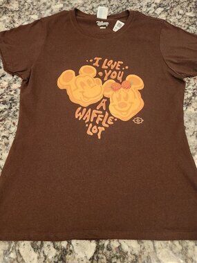 Disney Vault Mickey Minnie "I Love You a Waffle Lot" T shirt Women's M Brown New
